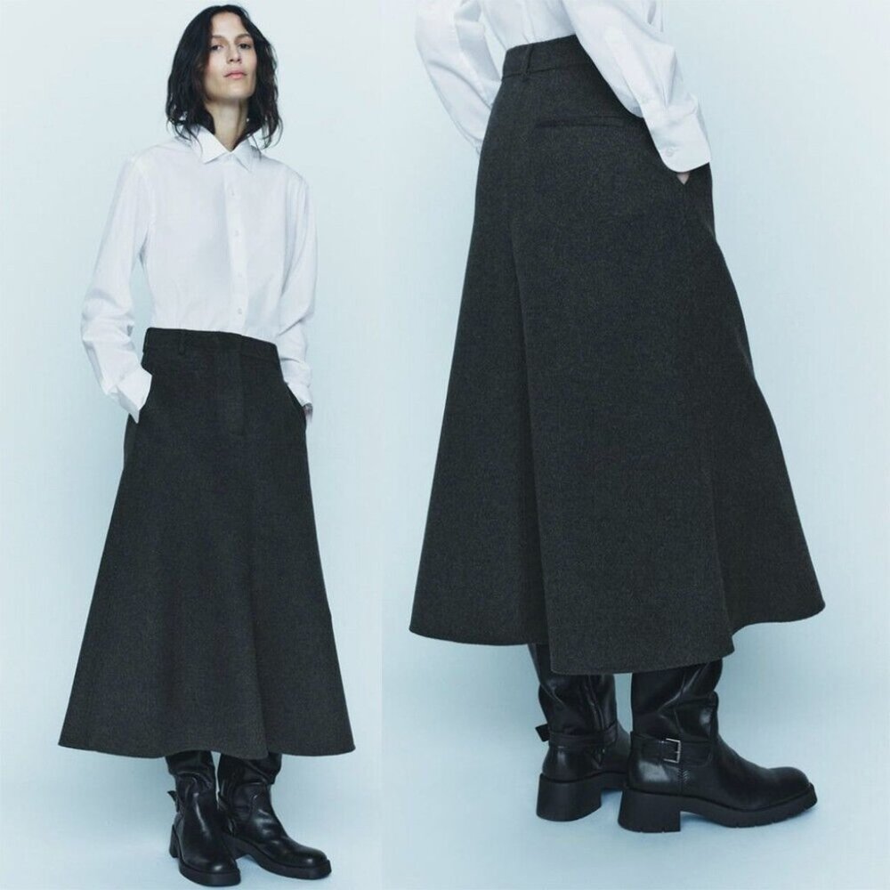 NEW ZARA wool blend cape 7522 skirt